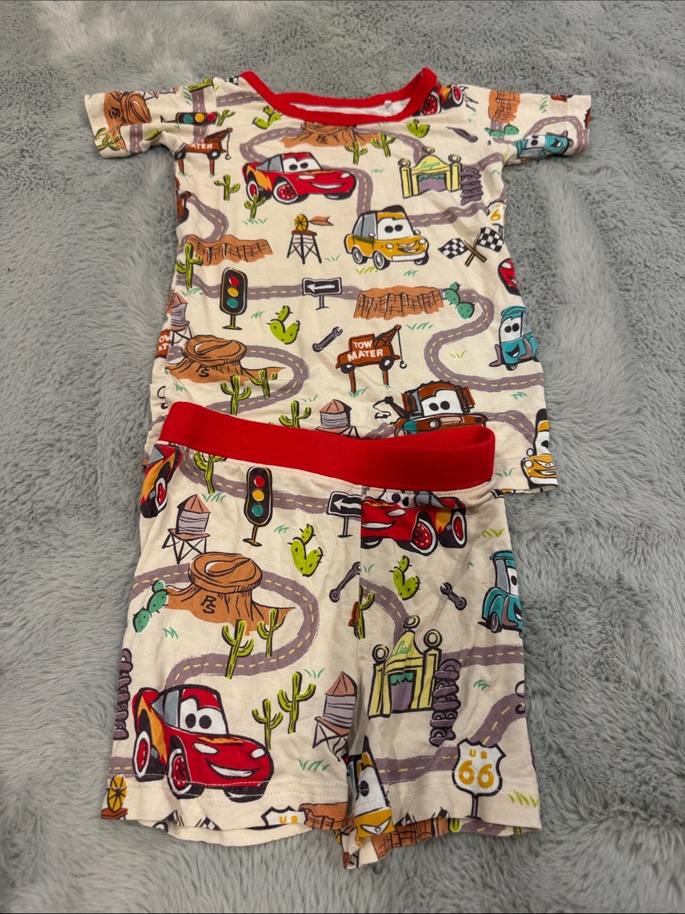 Little sleepies Kids Cars Print Pajama Set with Red Trim